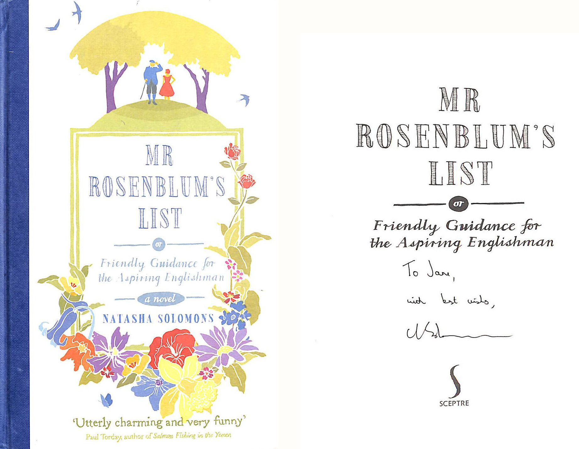 Mr Rosenblum's List: or Friendly Guidance for the Aspiring Englishman, Gift inscription by the author