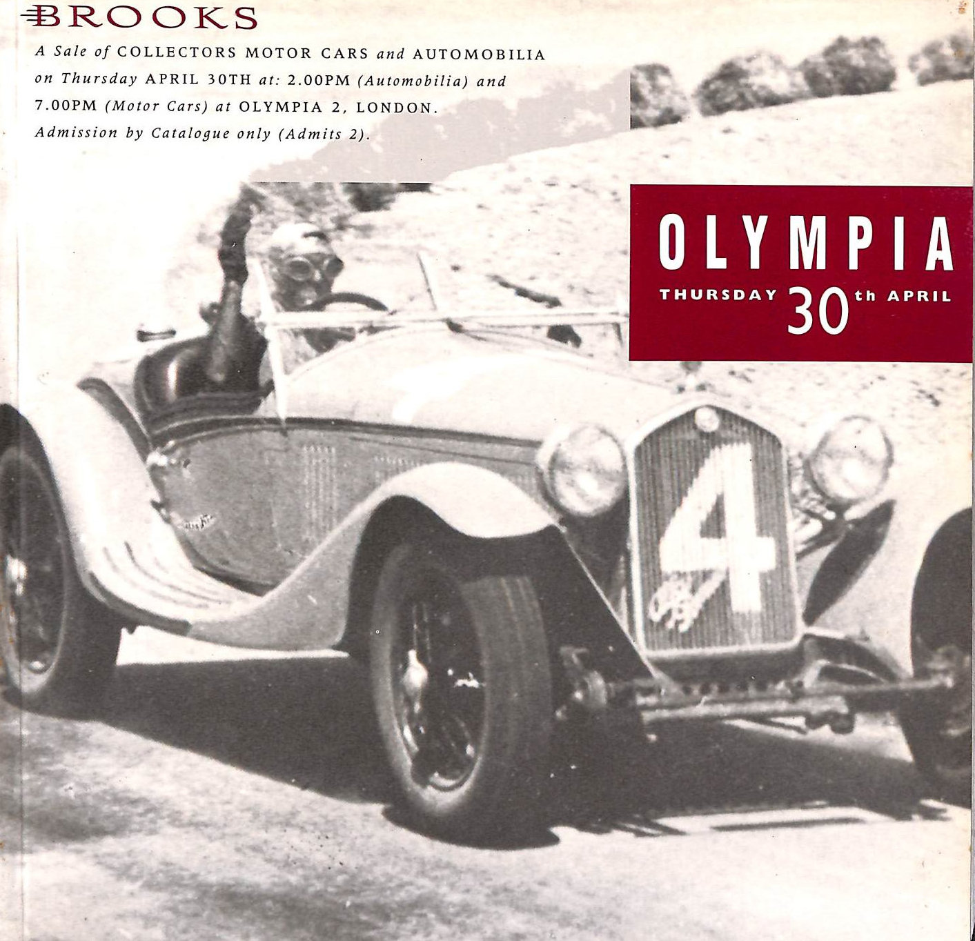 Auction Sale Catalogue: A Sale of Collectors Cars and Automobilia. Thursday. 30 April 1992. Robert Brooks (Auctioneers) Limited. Olympia 2, London.