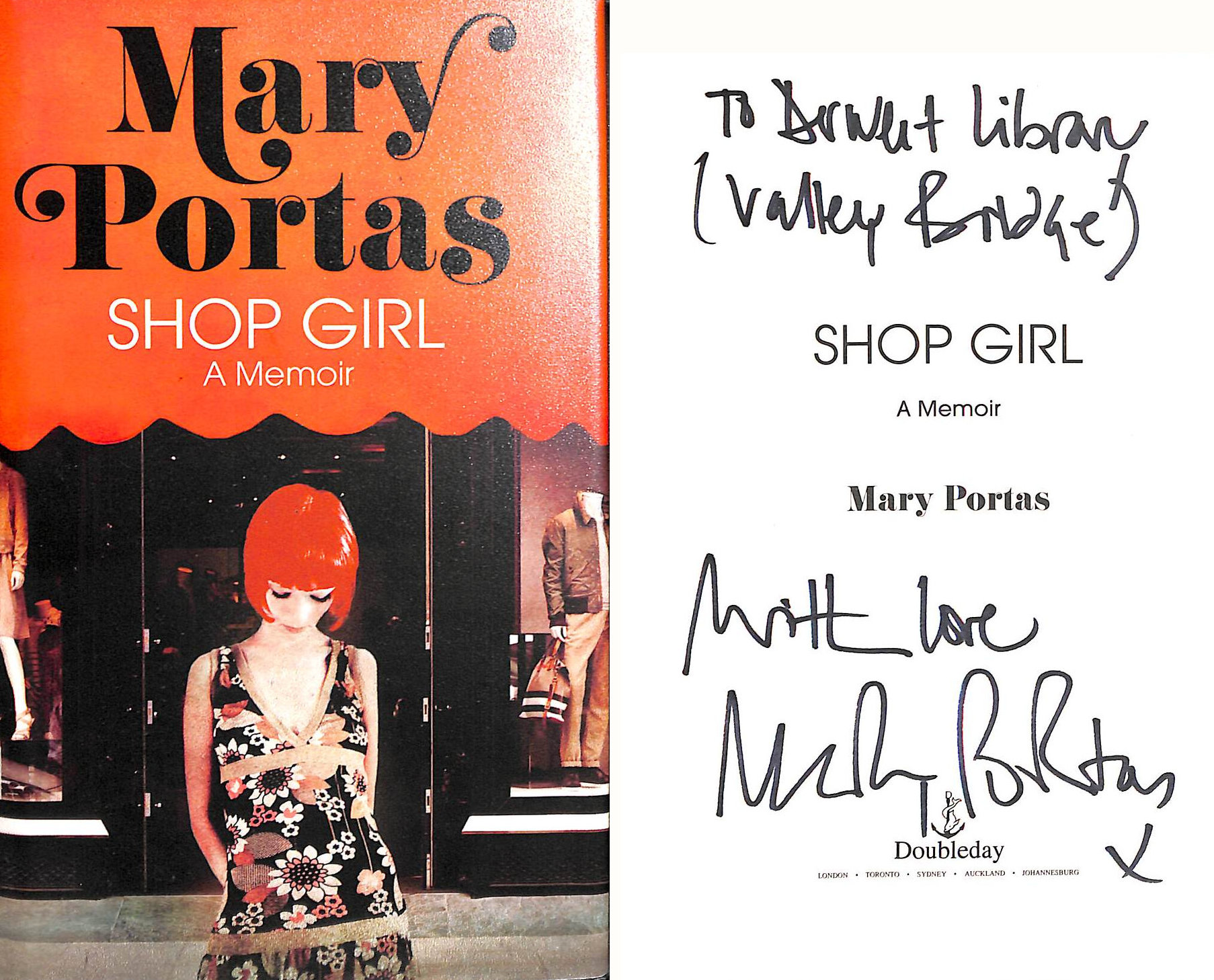 Shop Girl: A Memoir, Gift inscription by the author