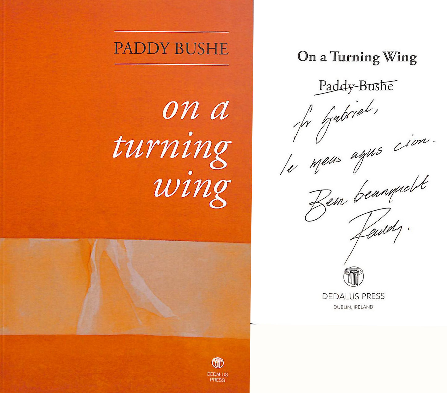 On a Turning Wing, Gift inscription by the author