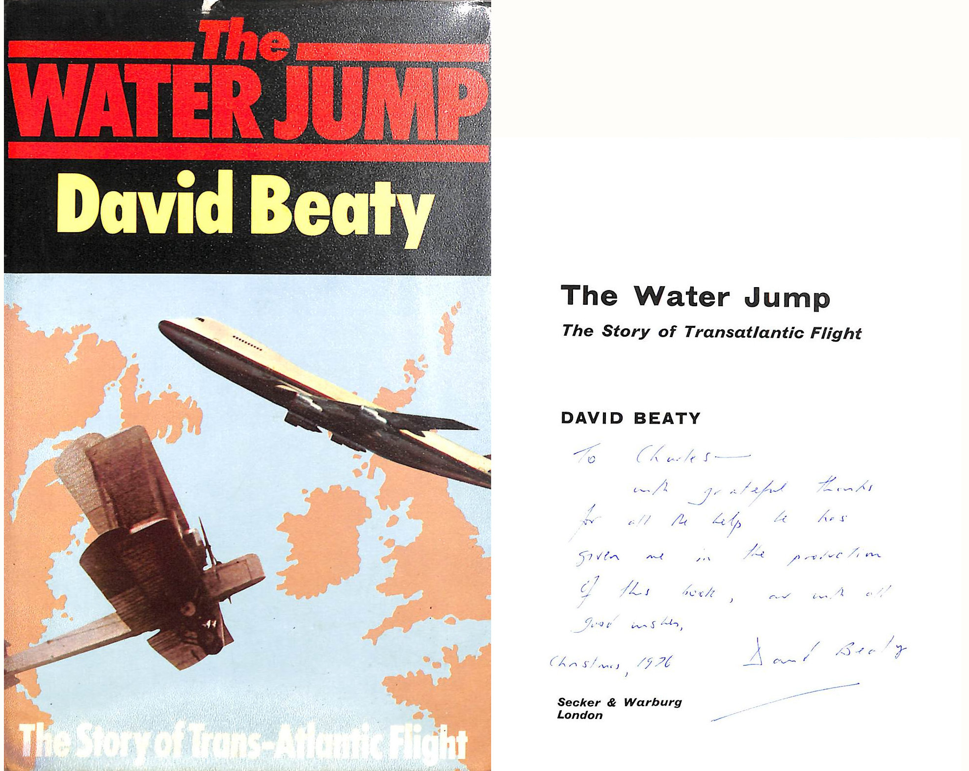 The Water Jump: The Story of Transatlantic Flight, Gift inscription by the author
