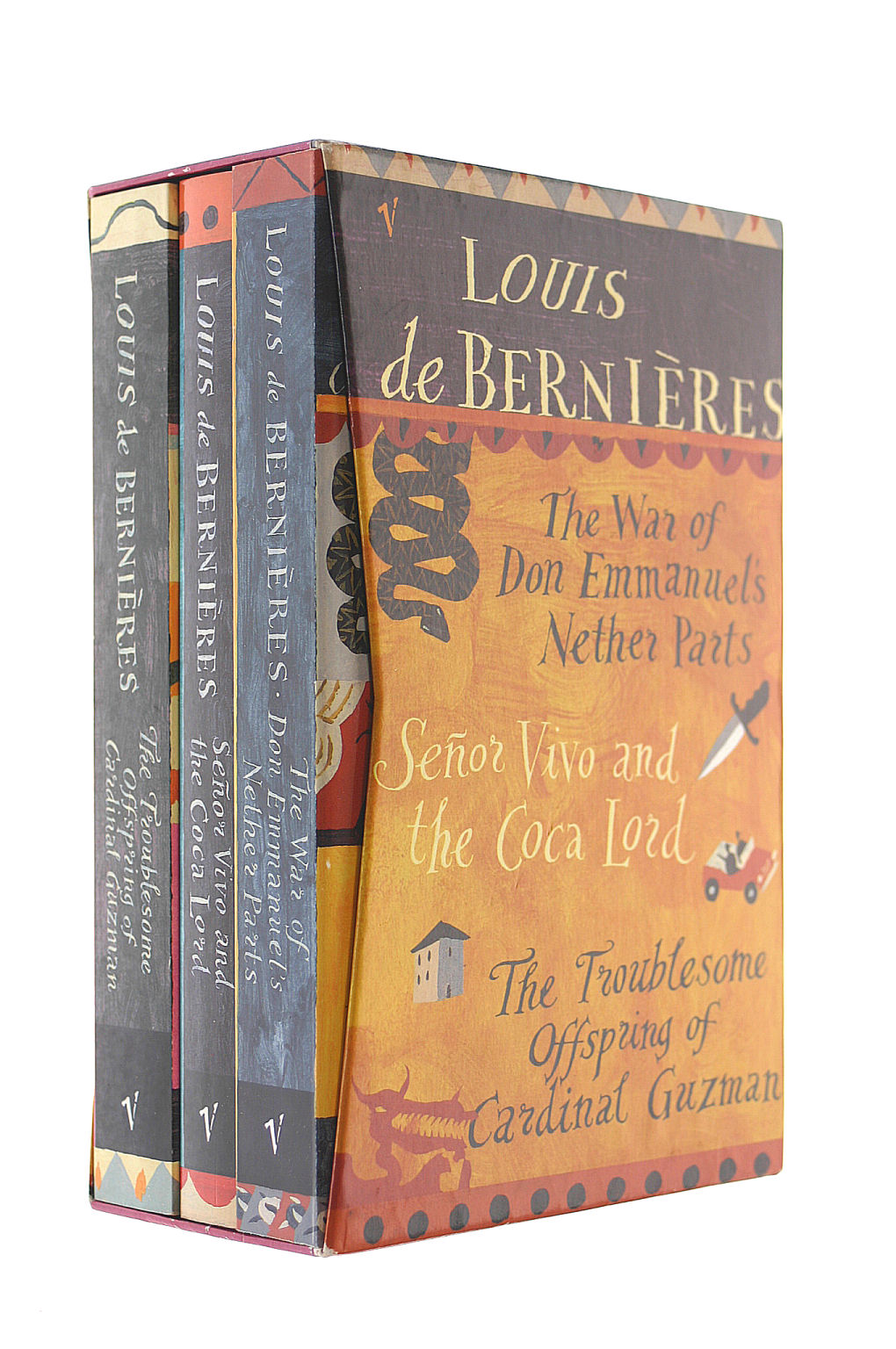 Louis de Bernieres Box Set of 3 books: The War of Don Emmanuel's Nether Parts; Senor Vivo and the Coca Lord; The Troublesome Offspring of Cardinal Guzman