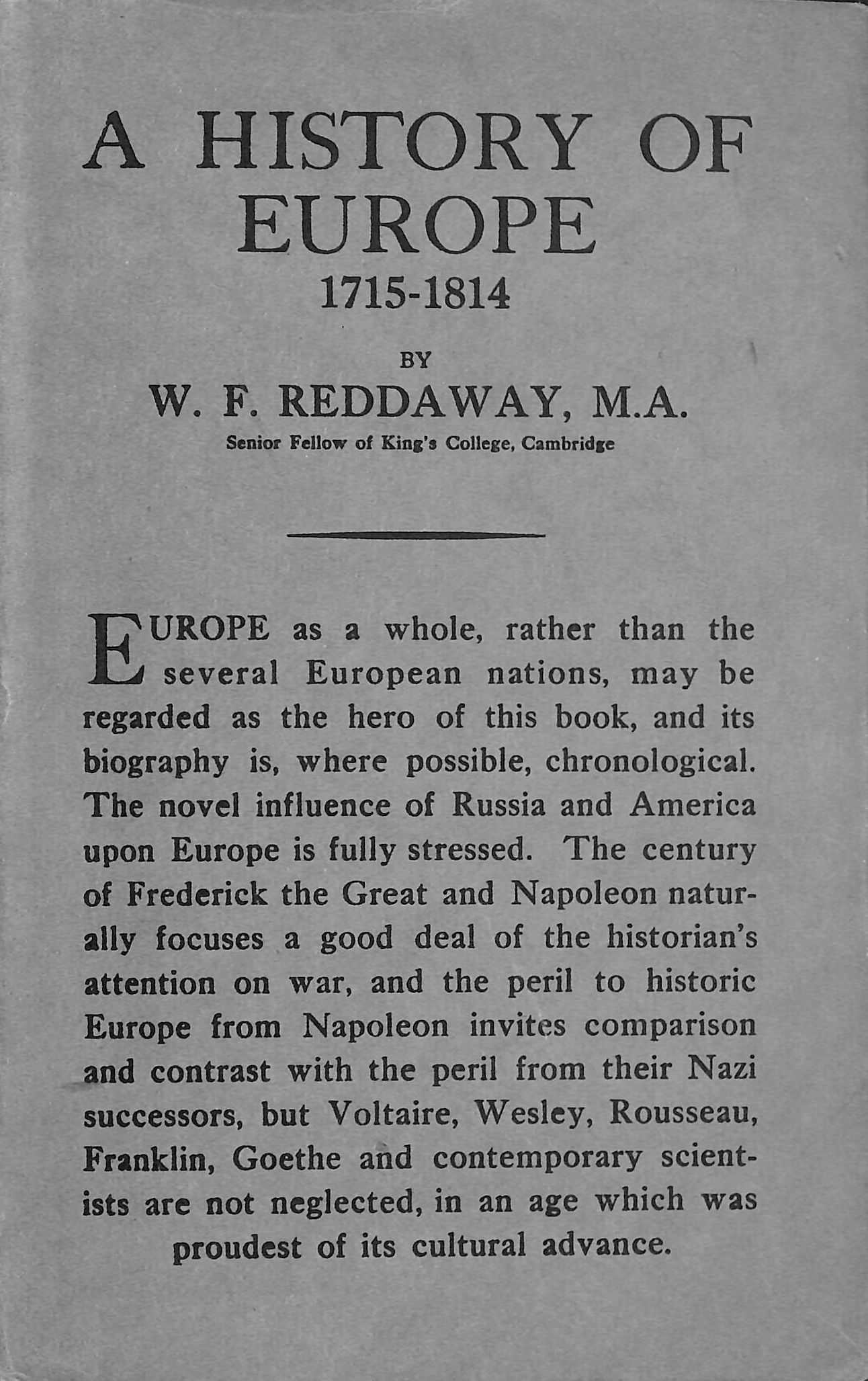 A History of Europe From 1715 to 1814