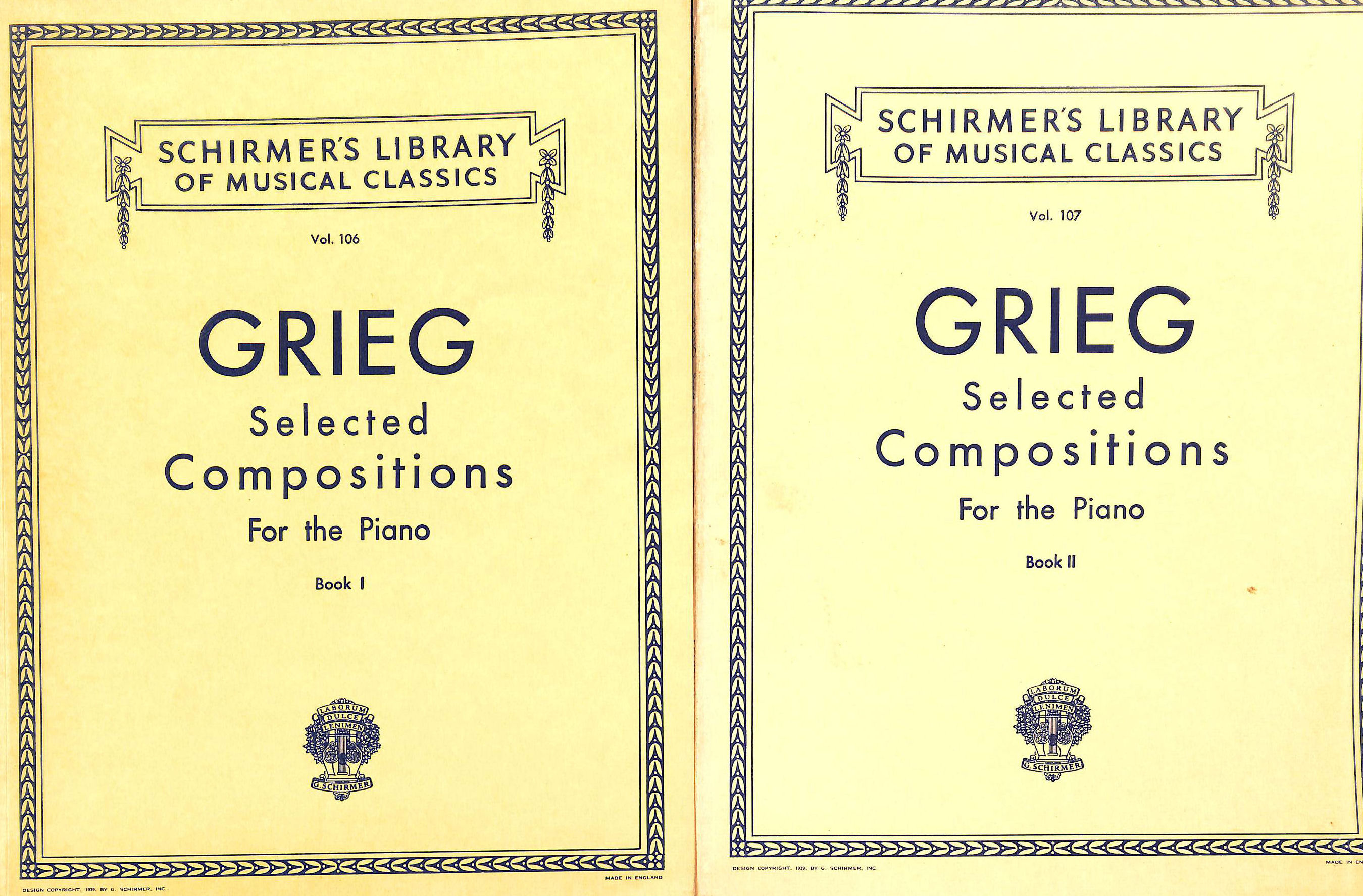 Grieg Selected Compositions: Piano Solo. Books I and II. Vol 107