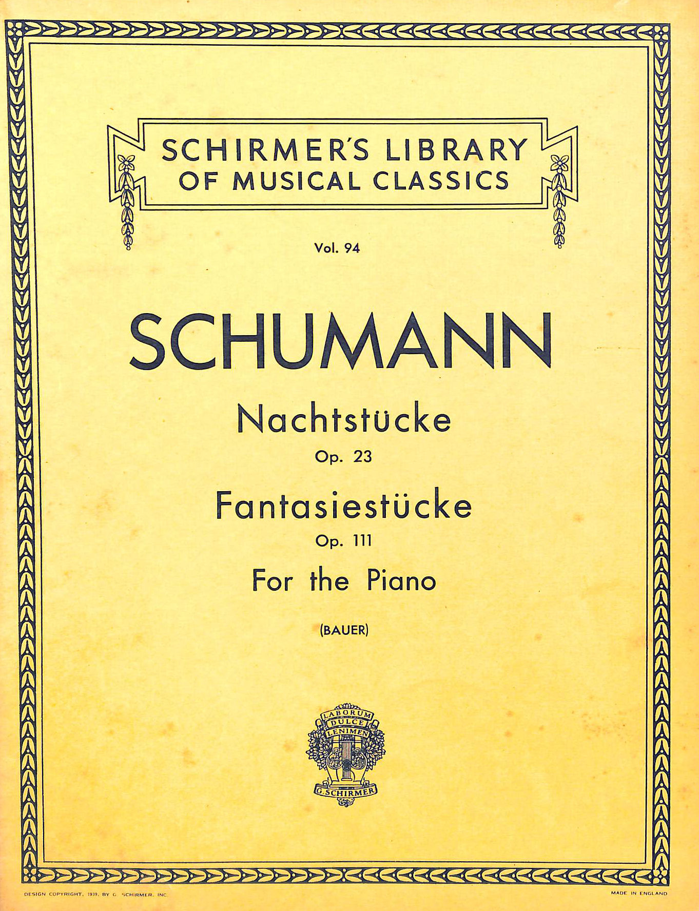 Image for Schumann: Nachtstucke Op. 23: Fantasiestucke Op. 111: For the Piano Vol.94 Schumann: Nachtstucke Op. 23: Fantasiestucke Op. 111: For the Piano Vol.94