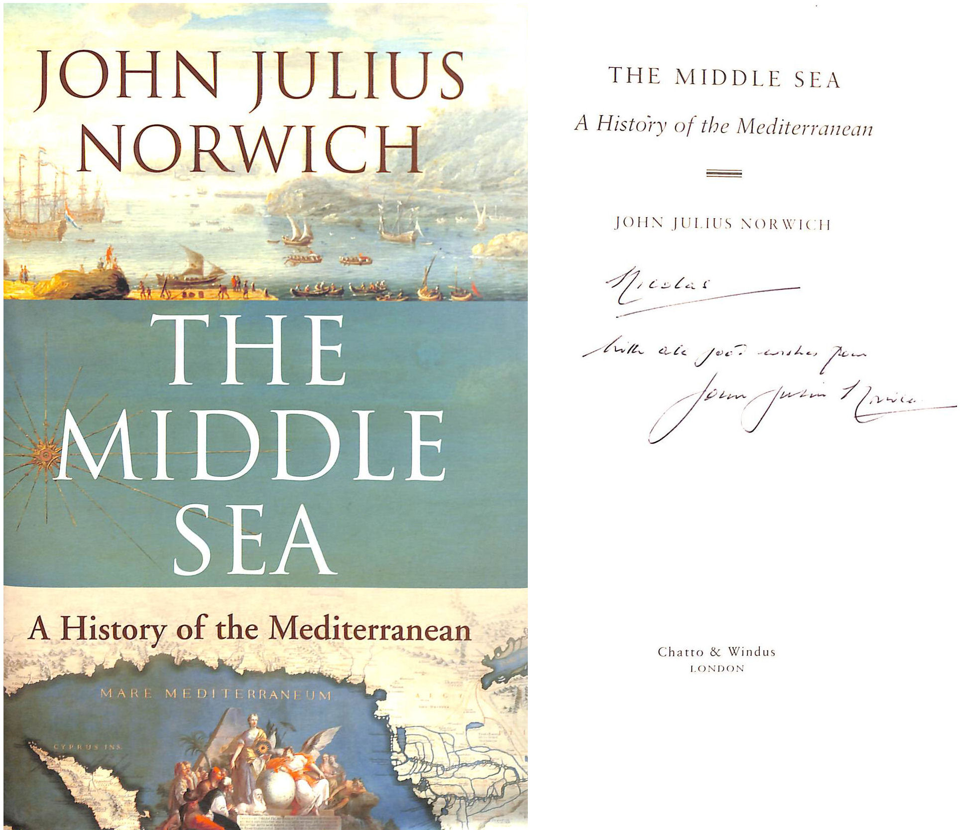 The Middle Sea. Gift inscription by the author.