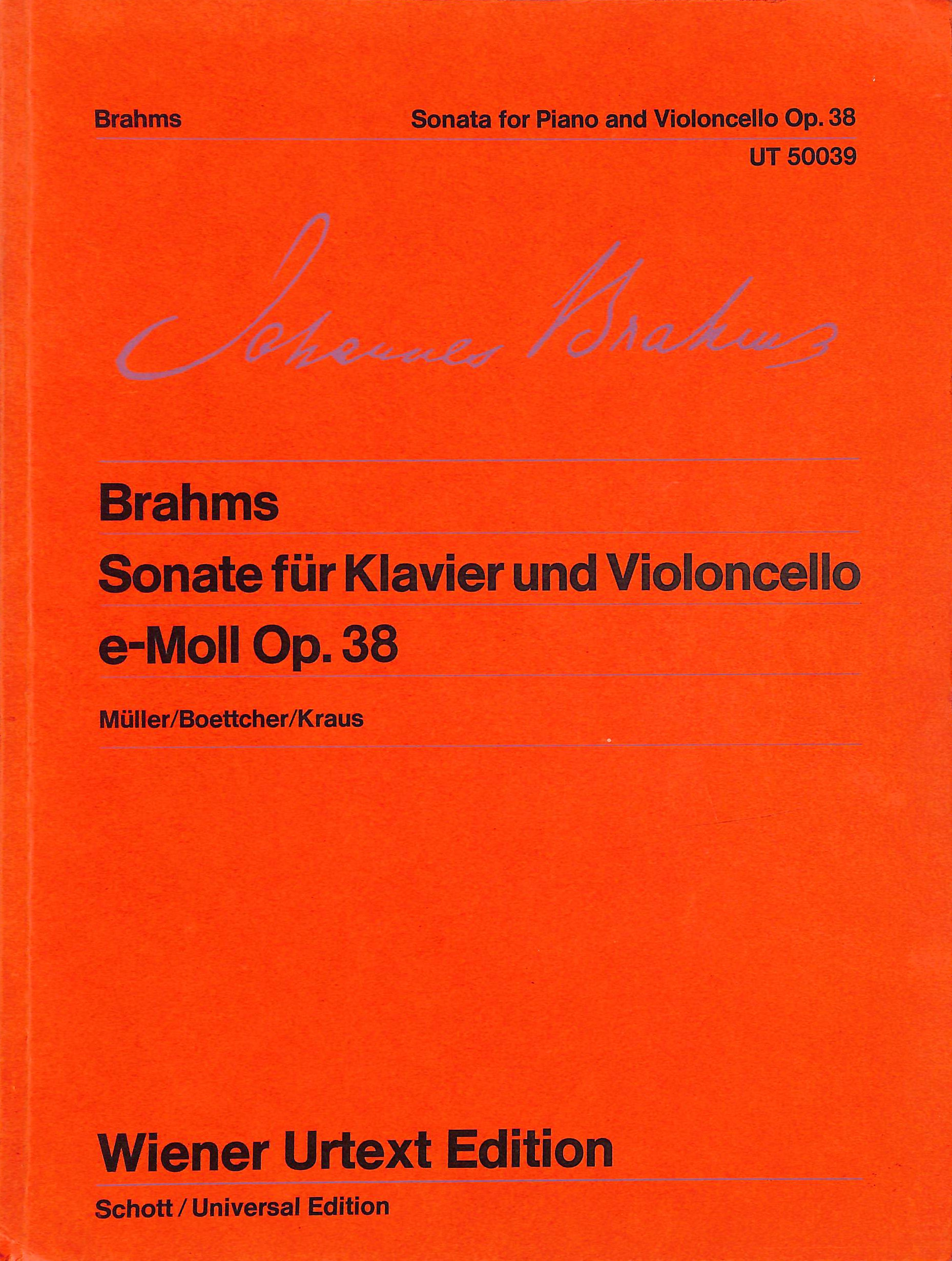 Brahms - Sonata Op. 38 in E Minor for Cello and Piano (Urtext) (Muller/Boettcher/Kraus)