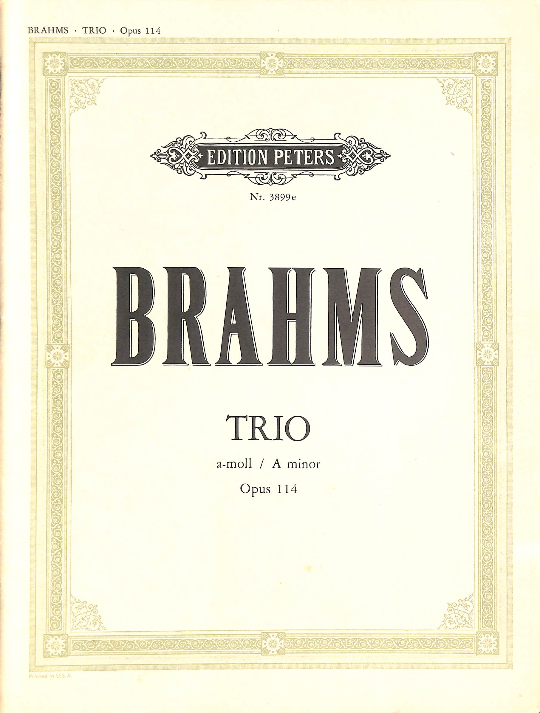 Brahms Trio A Minor Op.114 Edition Peters Nr. 3899e