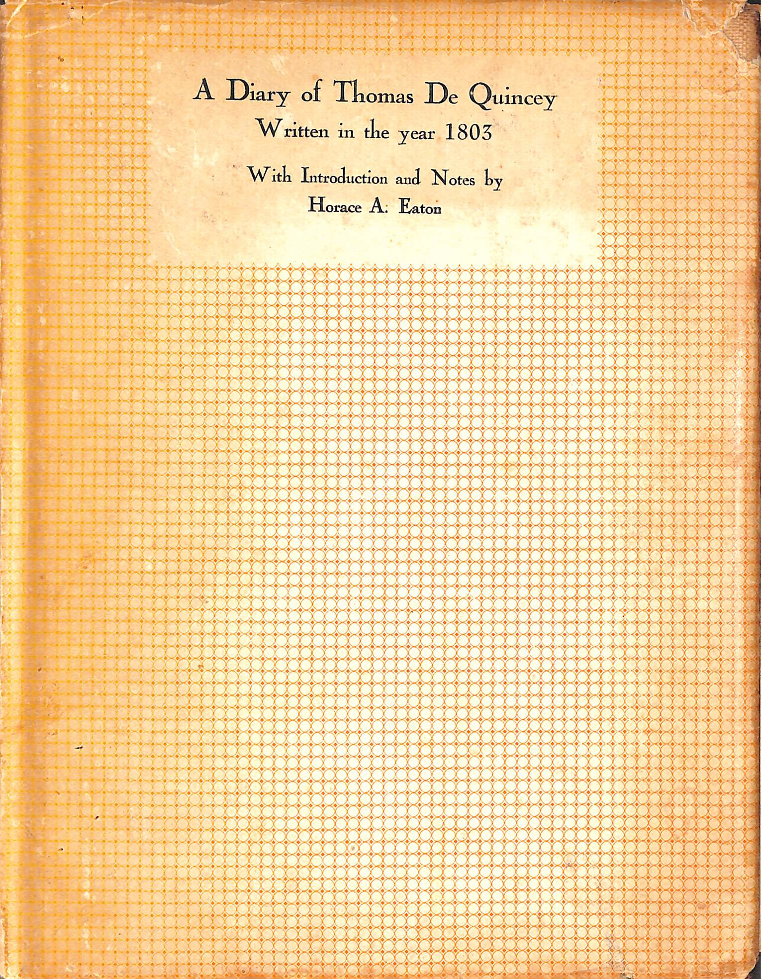 A Diary of Thomas De Quincey 1803