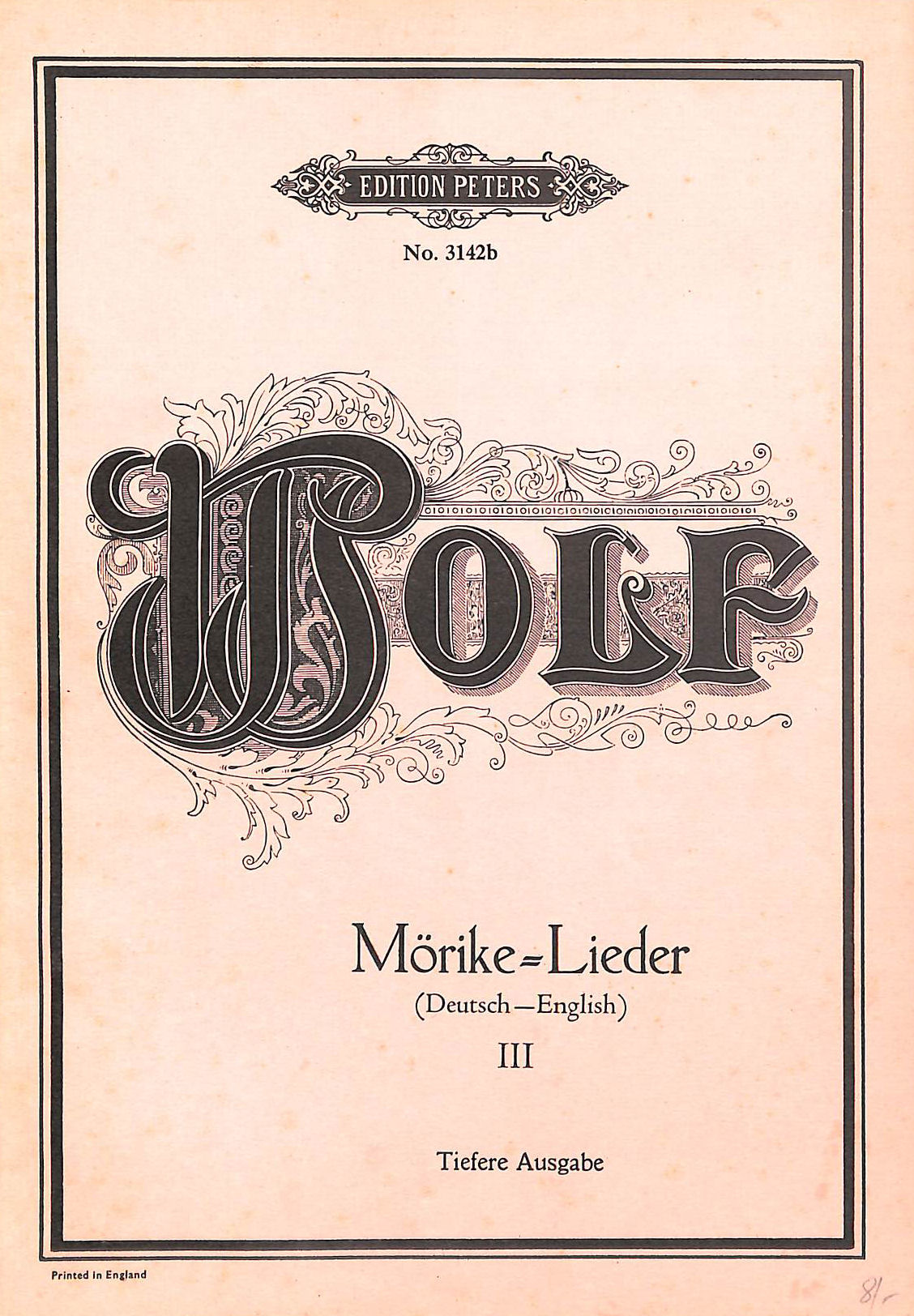 Wolf. Mrike-Lieder Volume III (Voice and Piano)