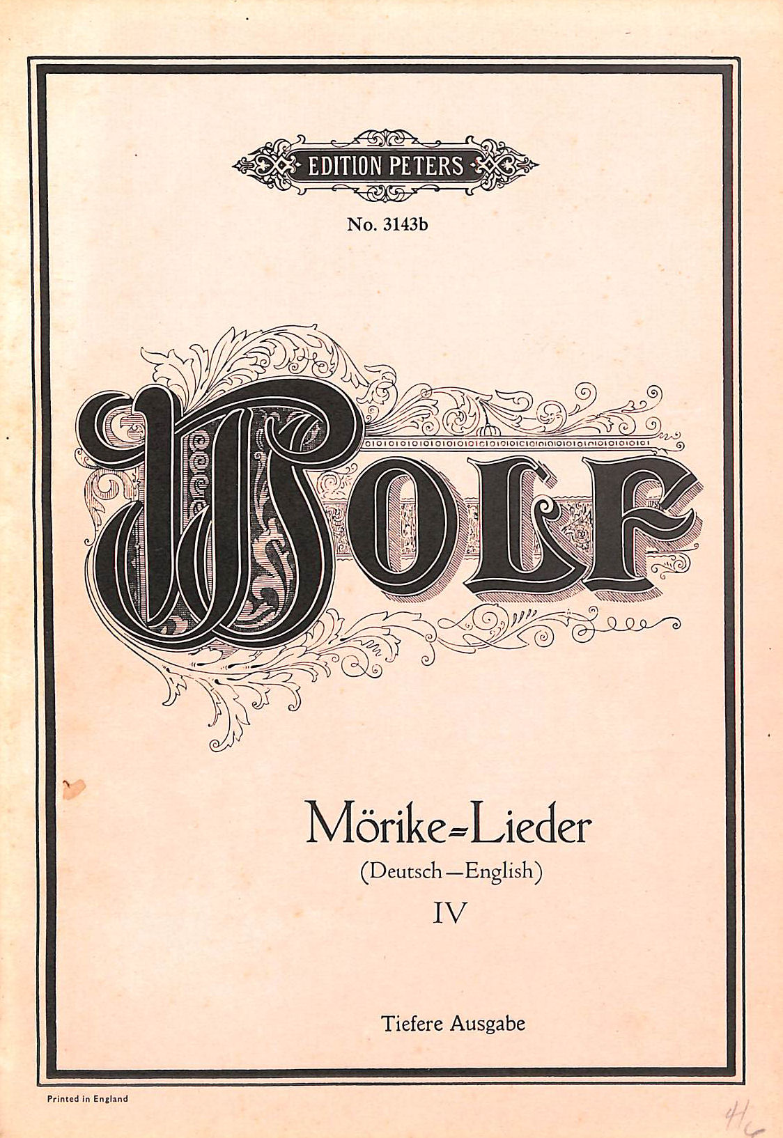 Wolf: Mrike-Lieder: 53 Songs Vol.4 (Low Voice and Piano) (EP3143B)