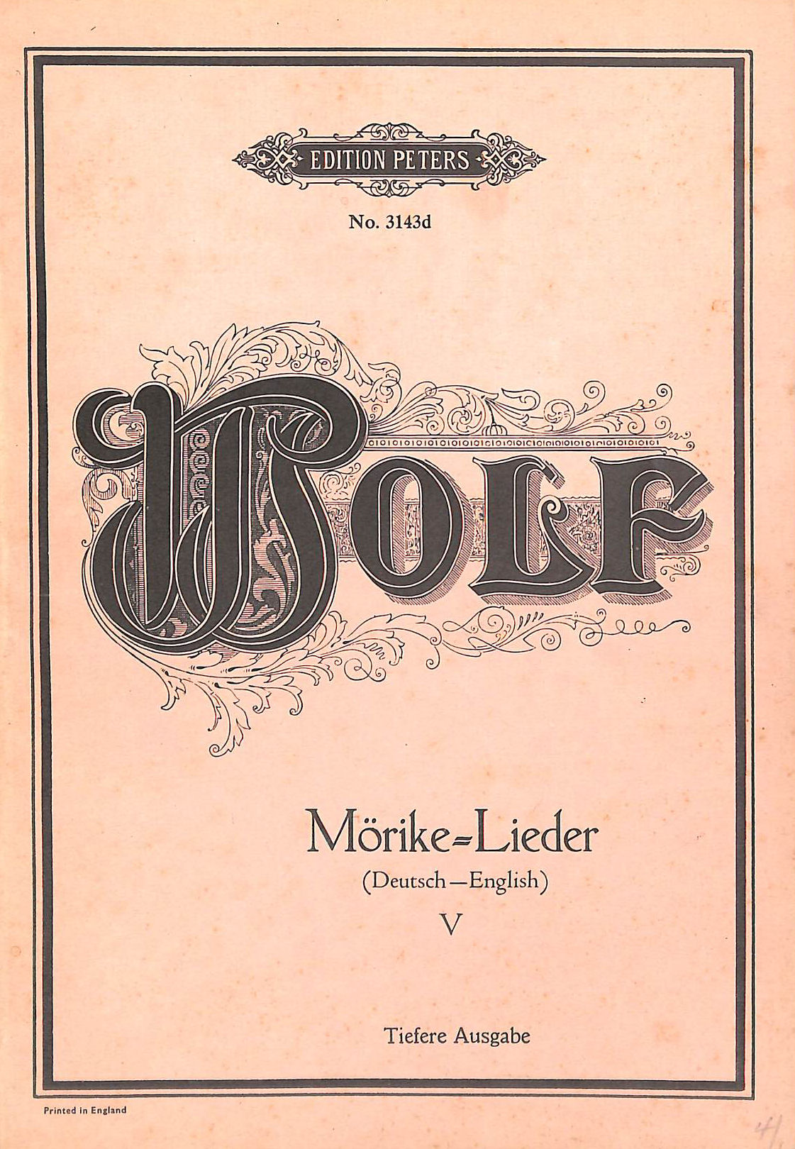 Wolf. Morike Lieder Volume V. No 3143d. Tiefere Ausgabe [for Low voice]